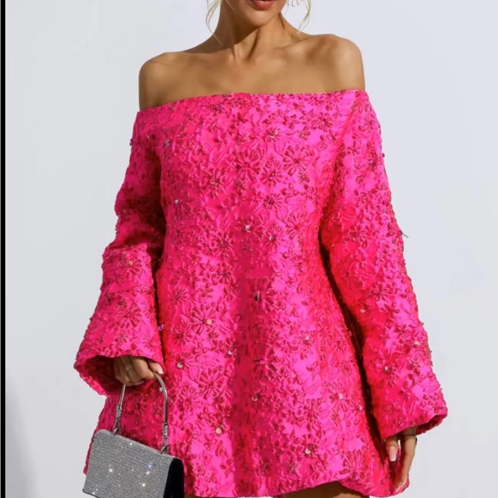 Vibrant Pink Floral Long Sleeve Dress